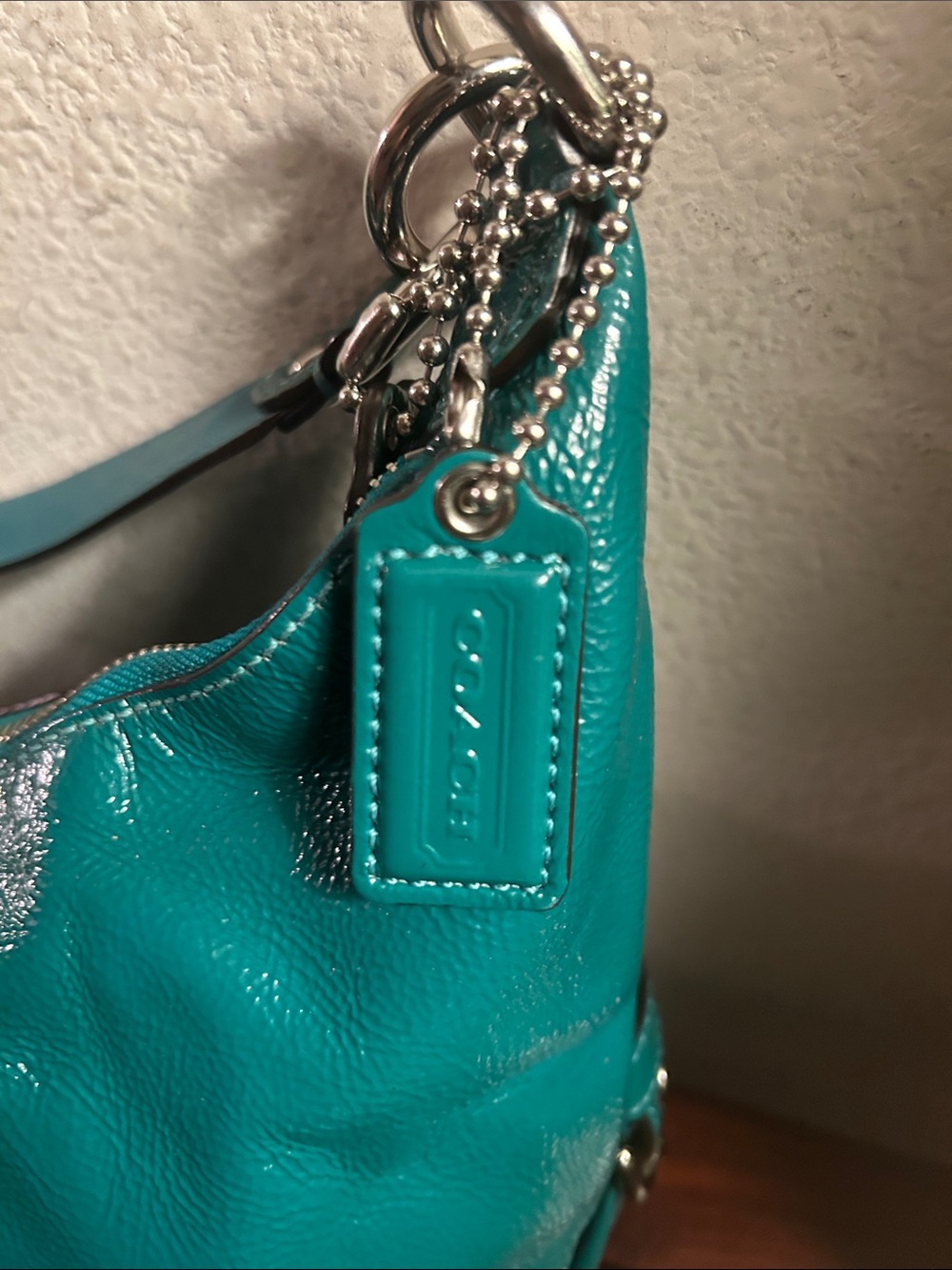 Coach Teal Leather Shoulder Hobo with Silver Hardware - Picture 3 of 9